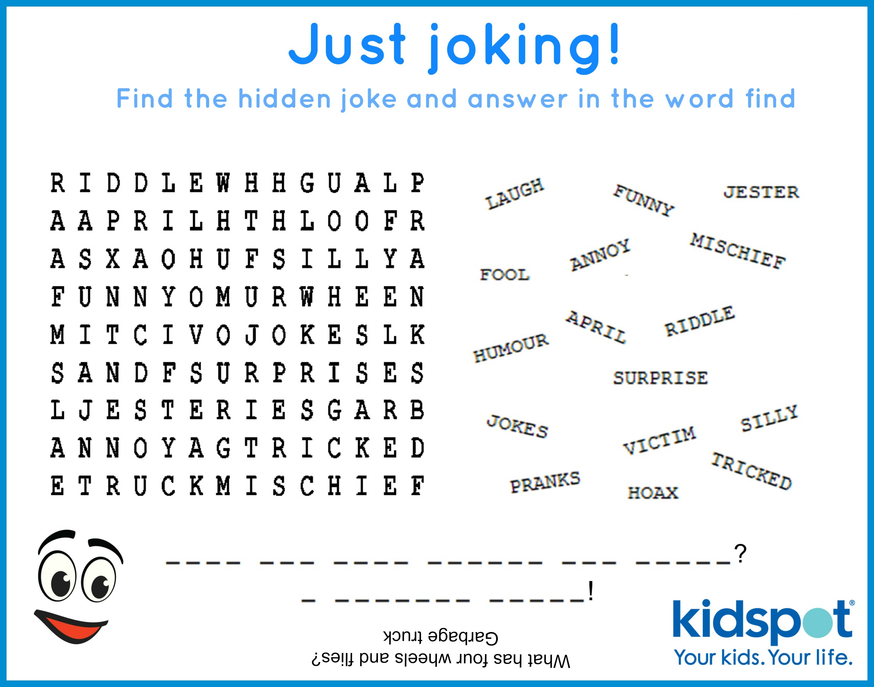 Word Find Free Printable April Fools Day