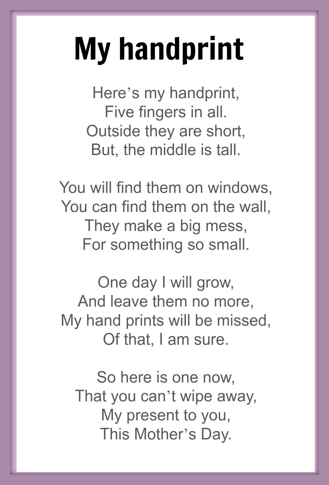 Printable Mothers Day Poem