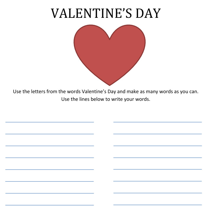 Word Maker - Free Printable - Valentine's Day