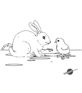 Free Online Chicks and The Rabbit Colouring Page
