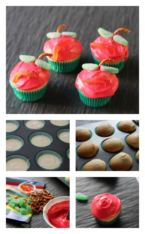 Apple and worm cupcakes