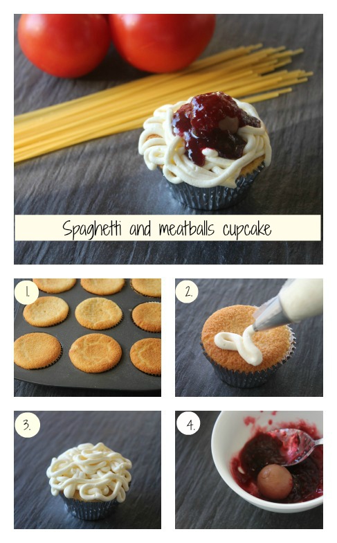 Spaghetti and meatballs cupcake