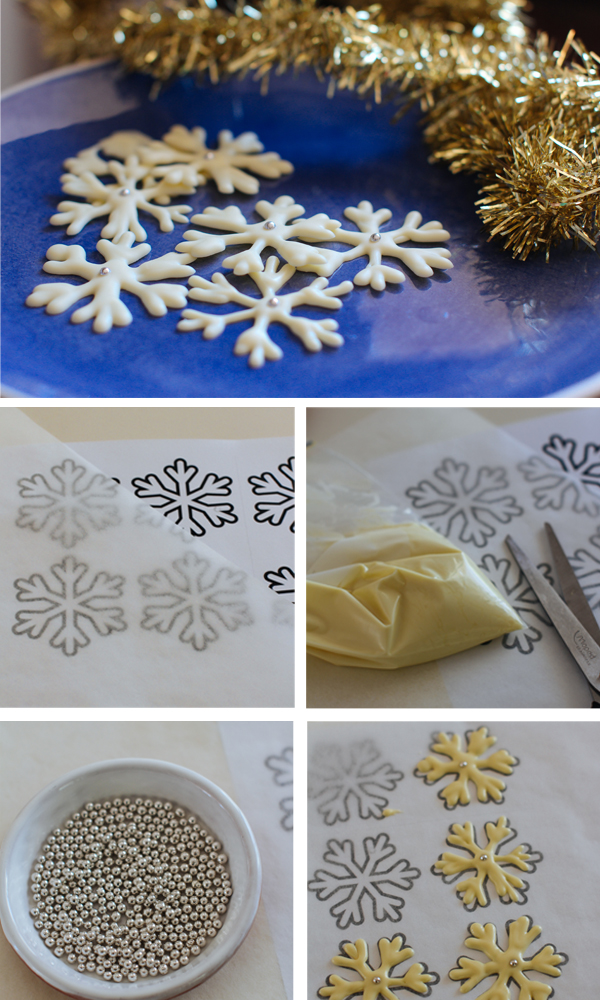 White chocolate snowflakes