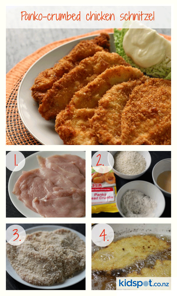 Panko-crumbed chicken schnitzel