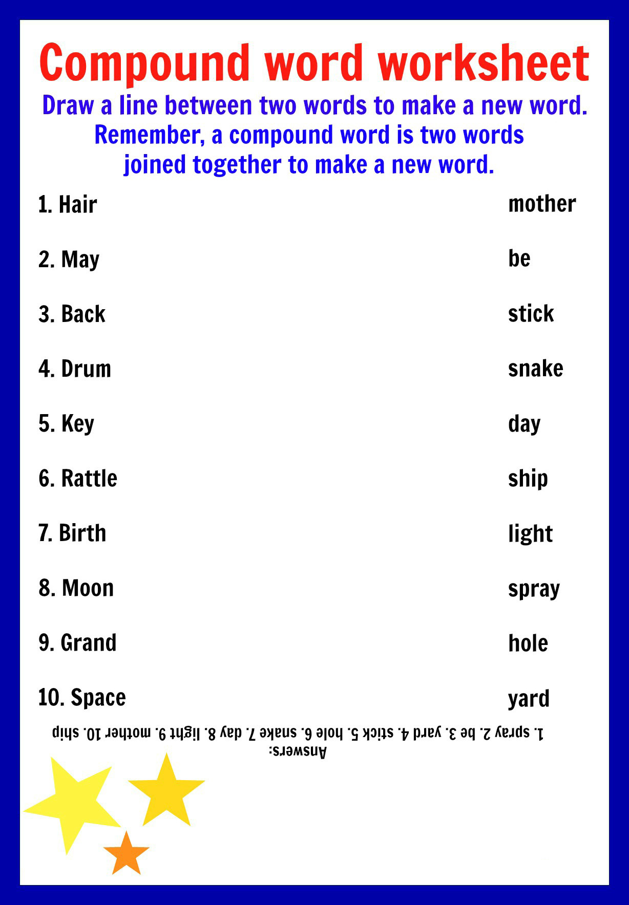 Free Printable Worksheet On Compound Words