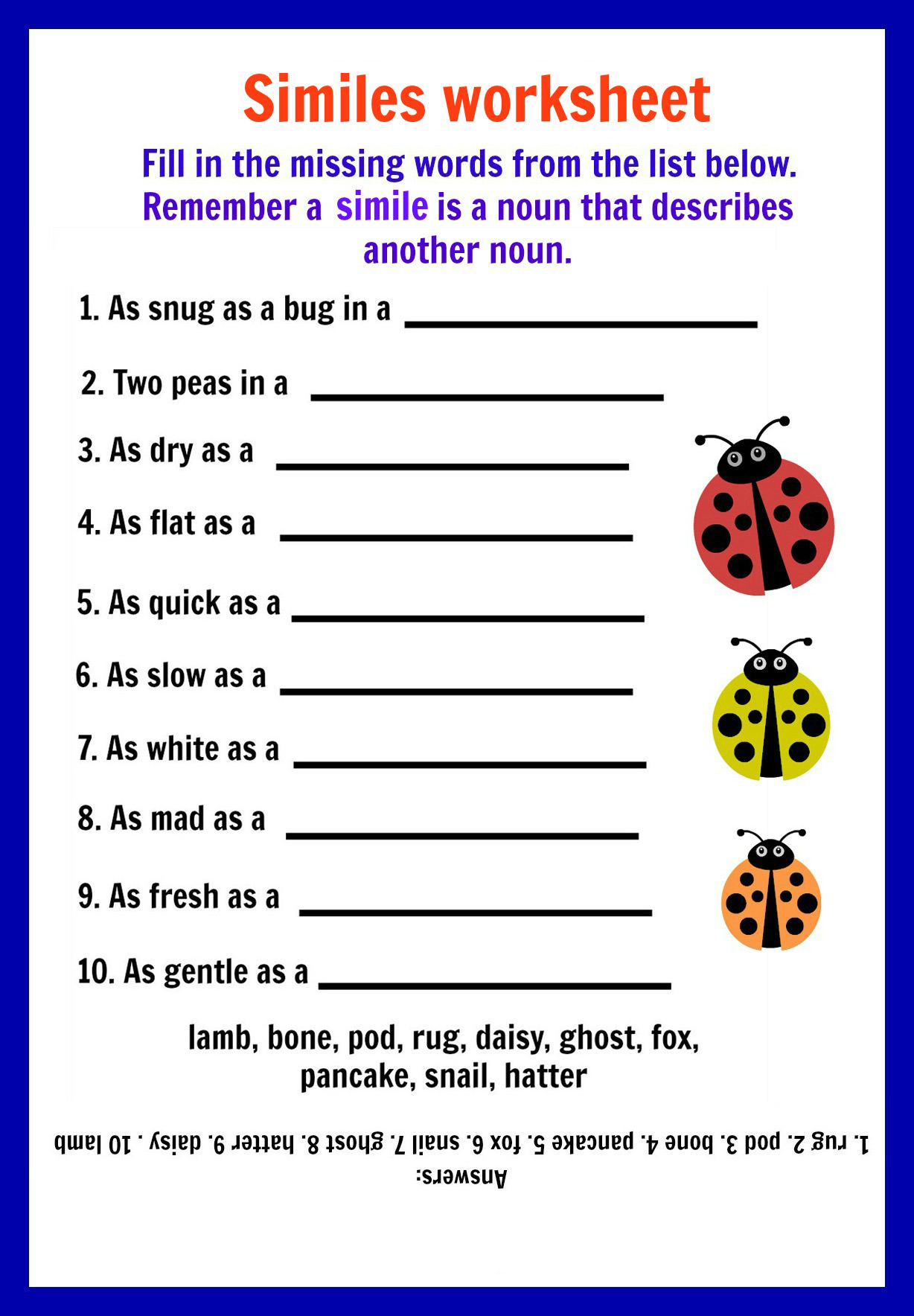 Free Printable Simile Worksheets